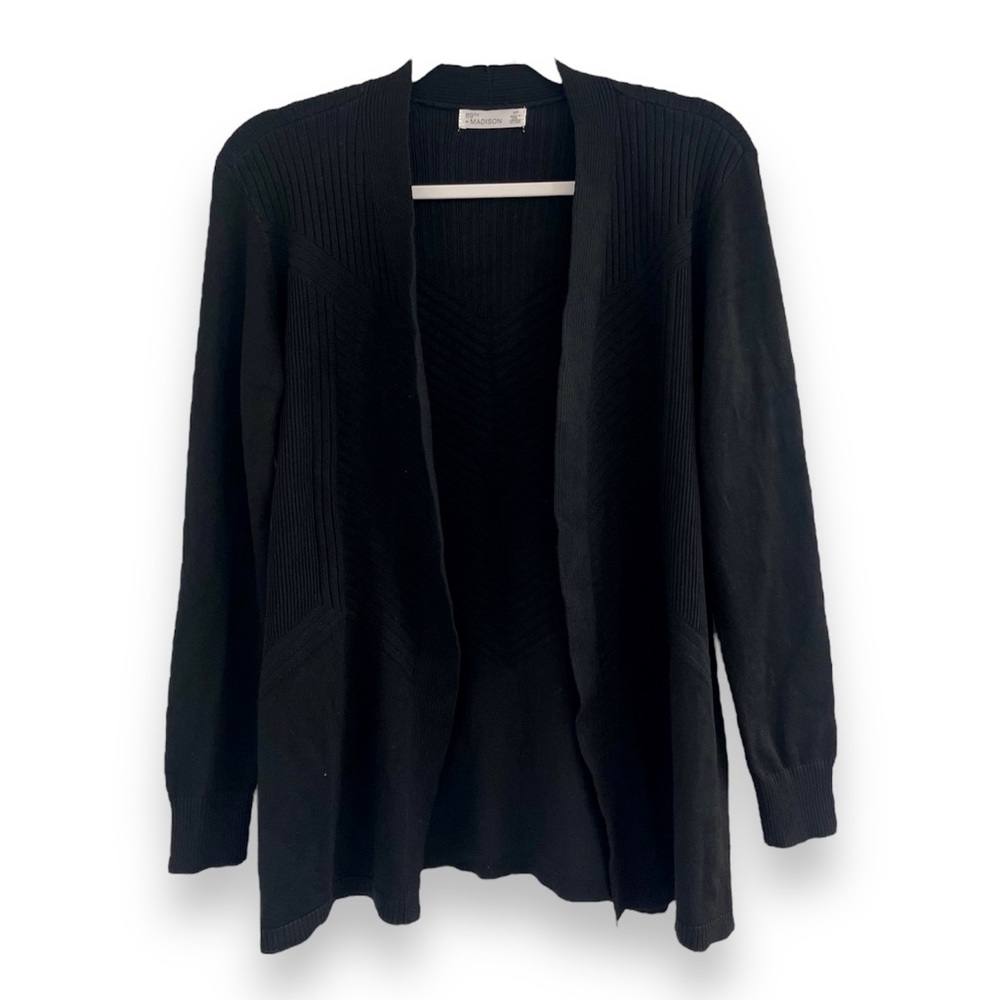 89th+Madison- Ribbed Mixed Texture Open Cardigan Sweater